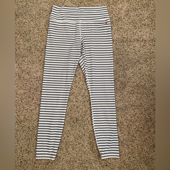 Spiritual gangster, gray, and white stripe full length legging, L - Picture 1 of 4